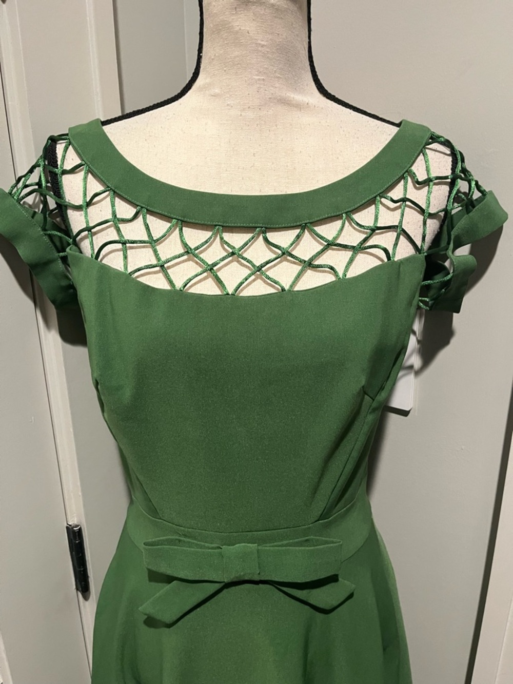 Tatyana Emerald Green Net-Yoke Fit & Flare Midi Dress